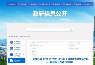 ​武山县人民政府办公室关于县长、副县长工作分工的通知