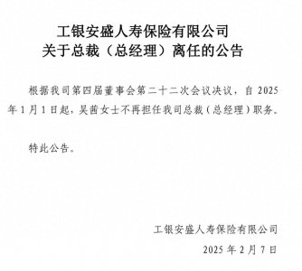 ​吴茜已卸任工银安盛人寿总裁